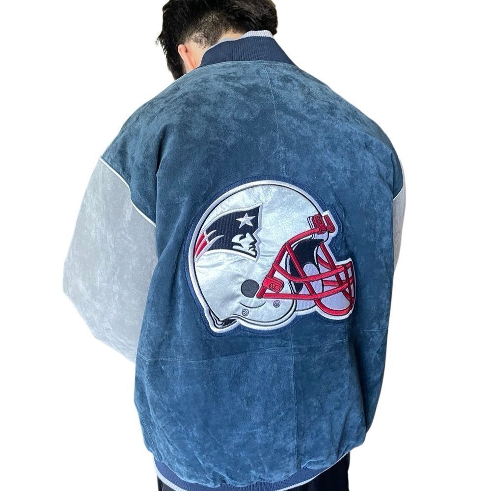 NFL Patriots Football Vintage Genuine Suede Leather Bomber Jacket EUC Men’s XXL - Picture 8 of 15